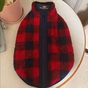 Vineyard Vines Red & Blue Checkered Buffalo Red Velvet Fleece pet vest XL fits M
